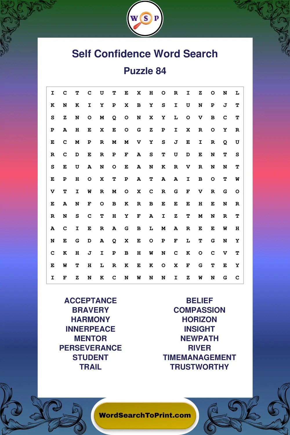 Self Confidence Word Search Puzzle 84