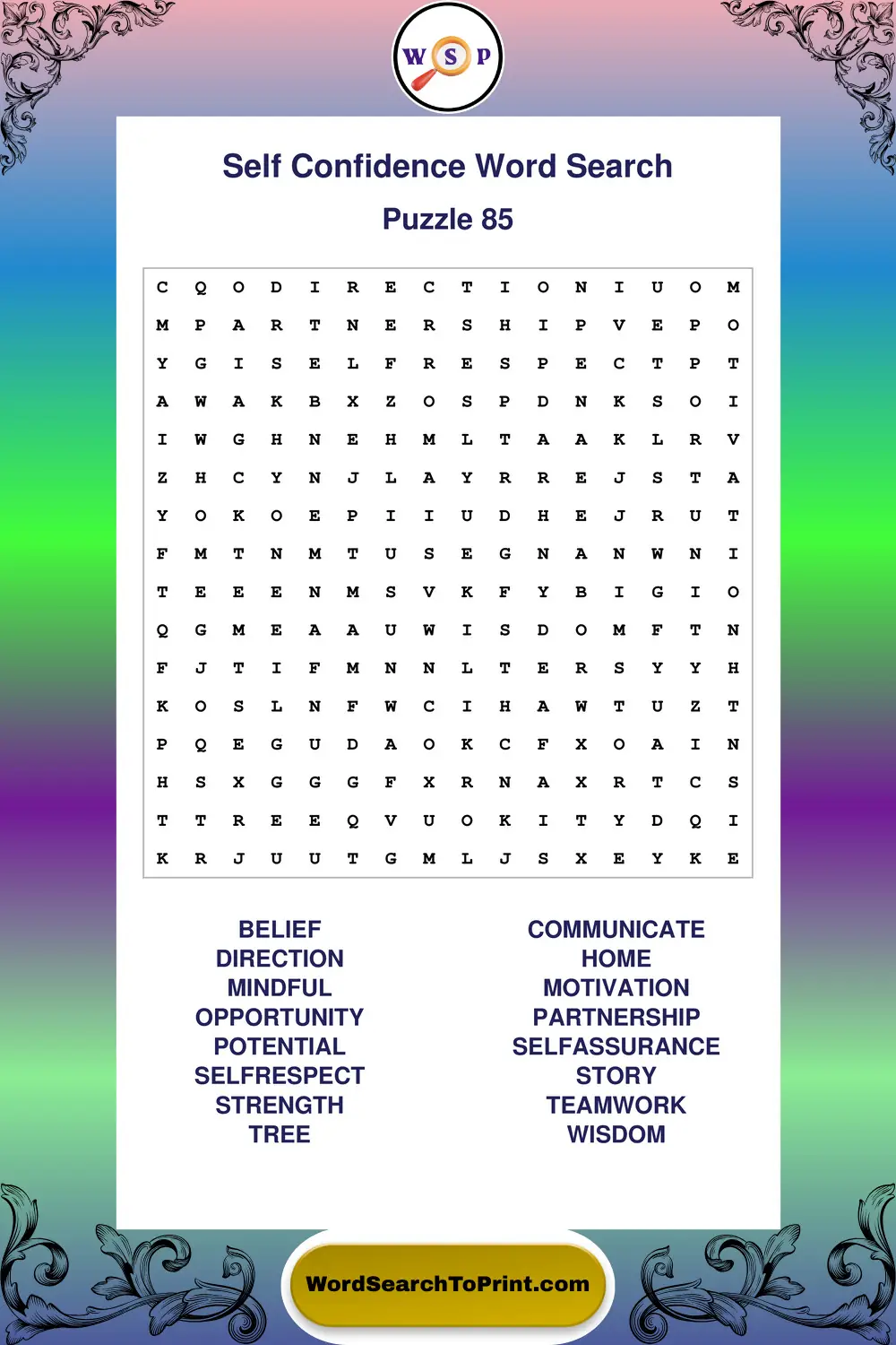 Self Confidence Word Search Puzzle 85