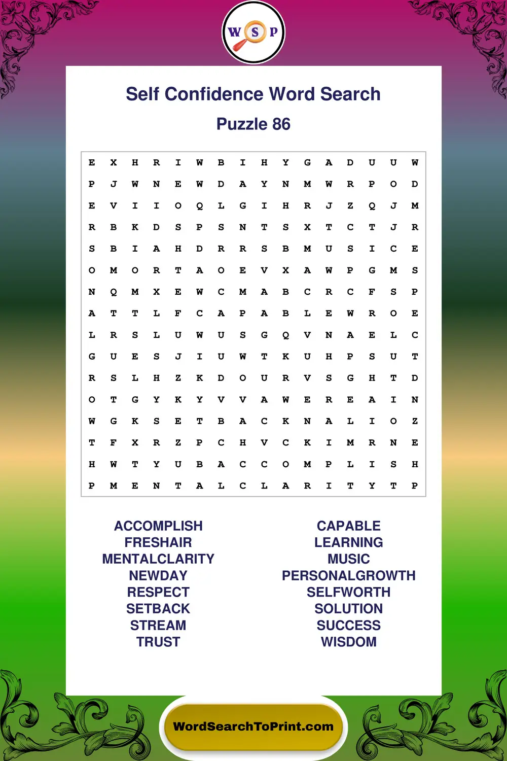 Self Confidence Word Search Puzzle 86