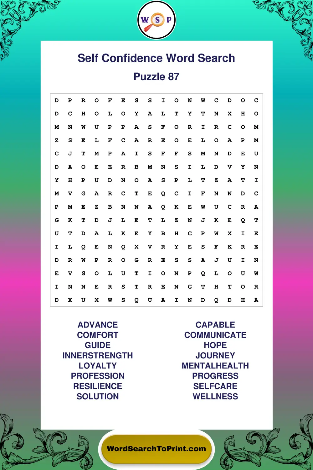 Self Confidence Word Search Puzzle 87