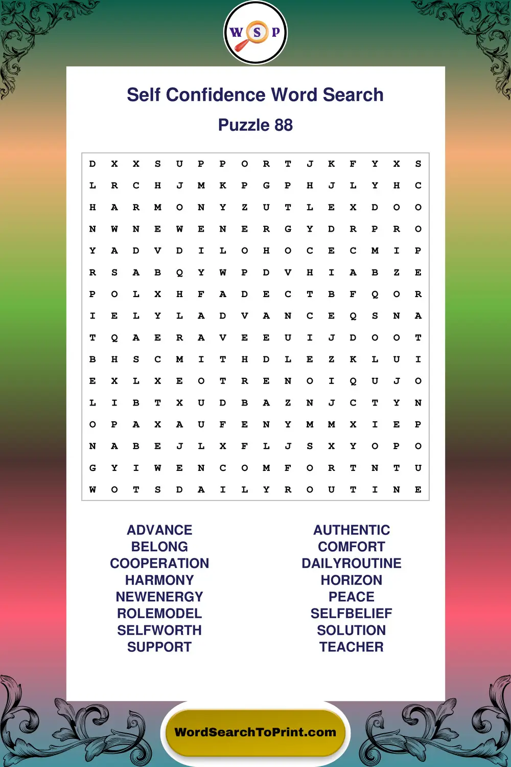Self Confidence Word Search Puzzle 88