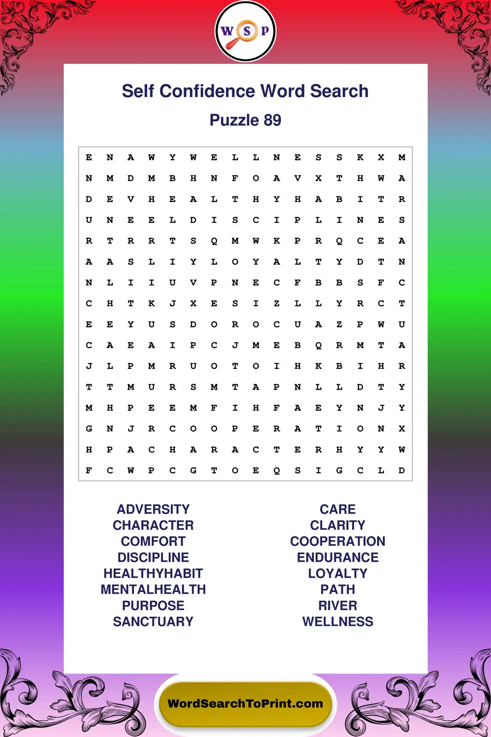 Self Confidence Word Search Puzzle 89