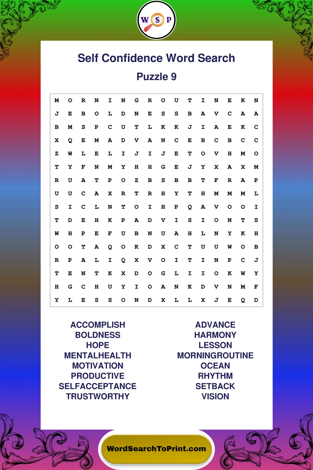 Self Confidence Word Search Puzzle 9