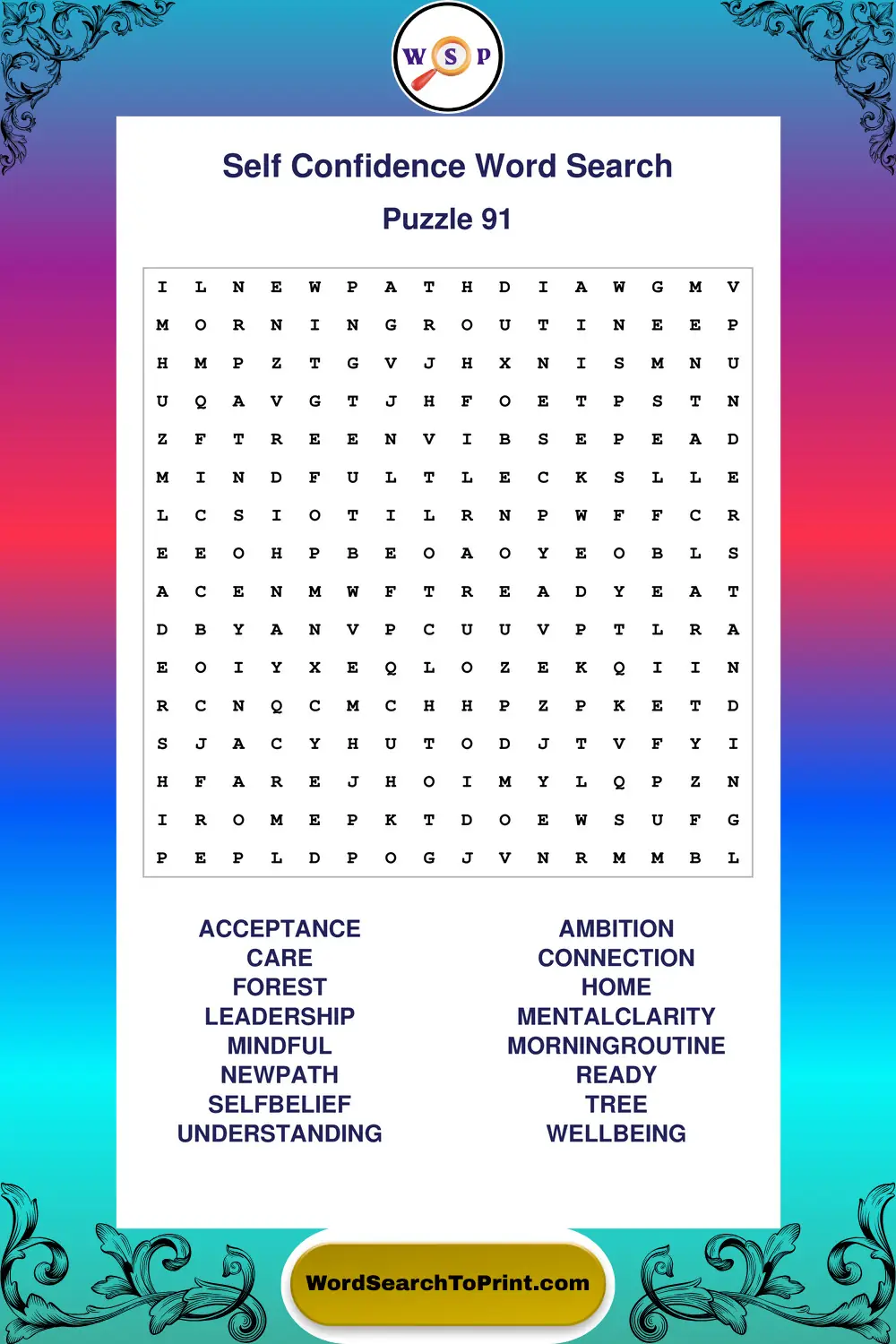 Self Confidence Word Search Puzzle 91