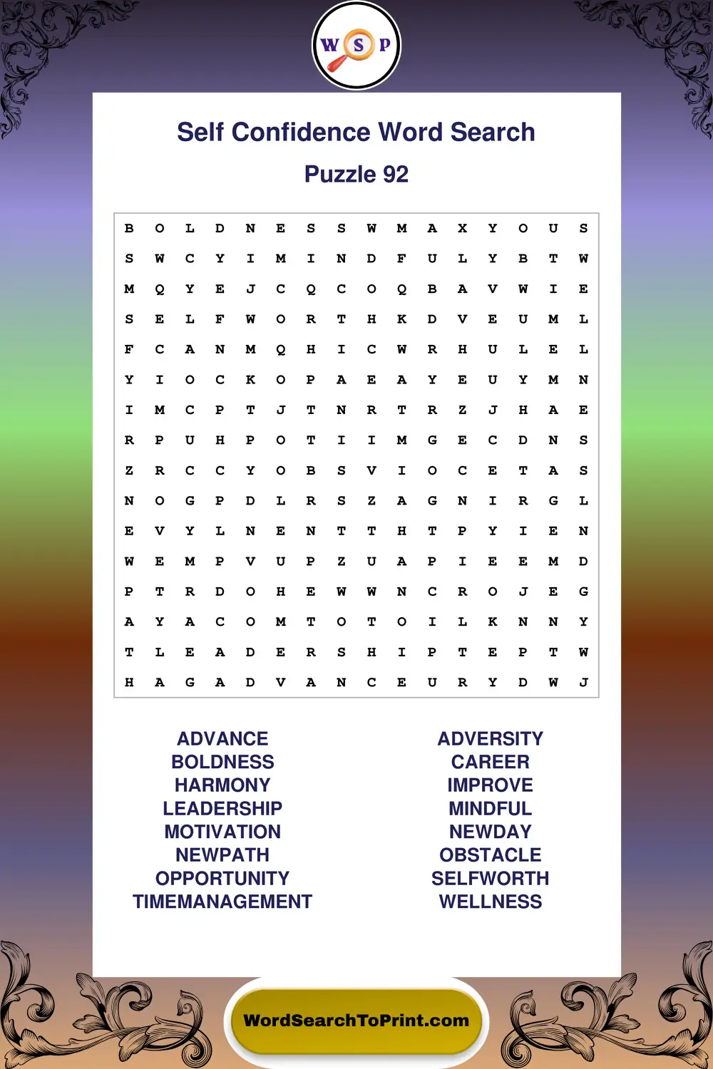Self Confidence Word Search Puzzle 92