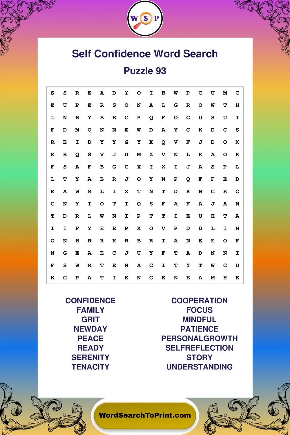 Self Confidence Word Search Puzzle 93