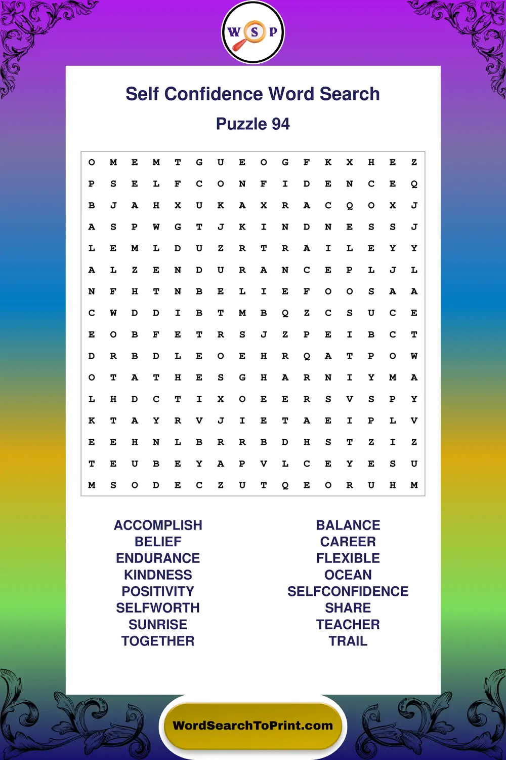 Self Confidence Word Search Puzzle 94