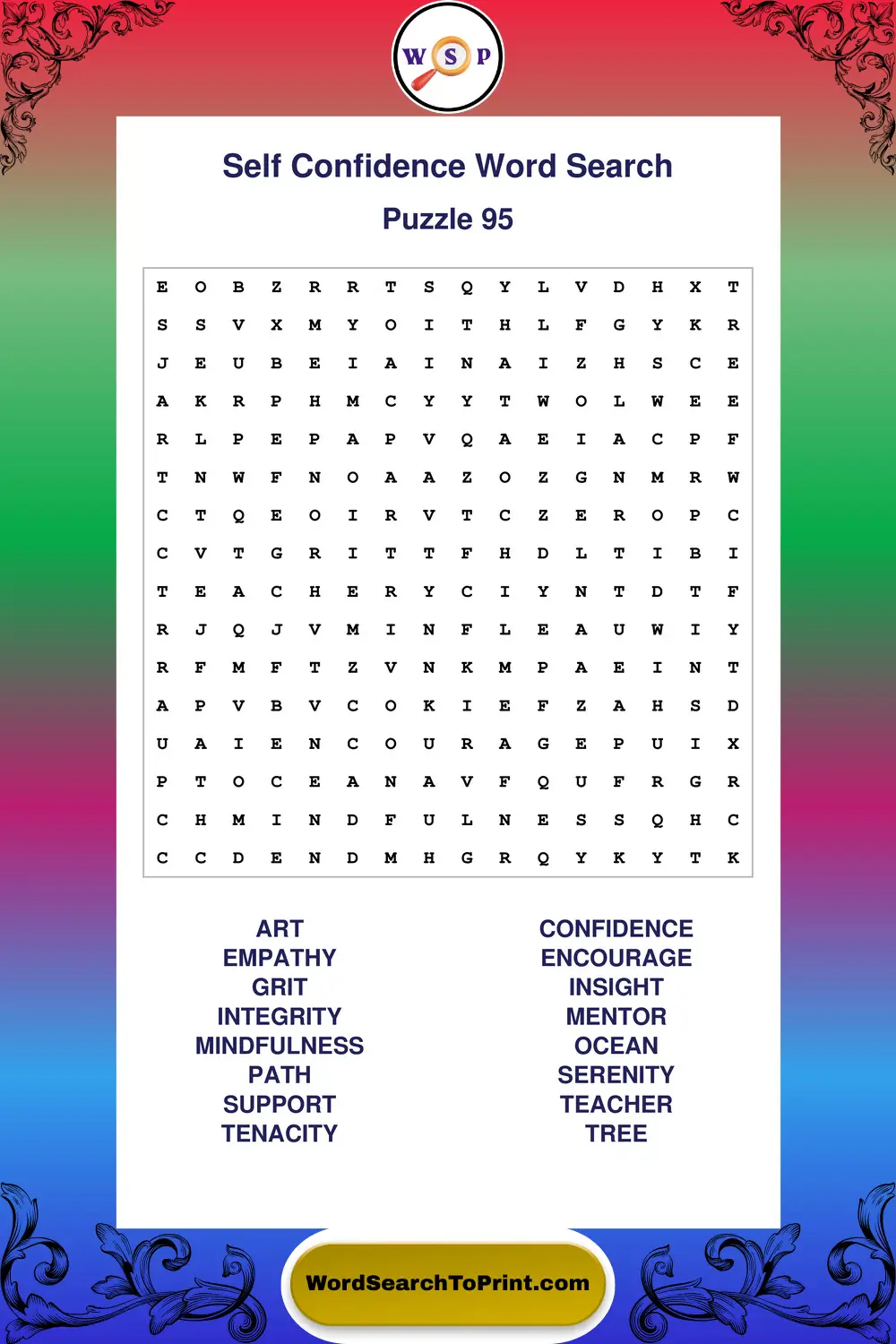 Self Confidence Word Search Puzzle 95