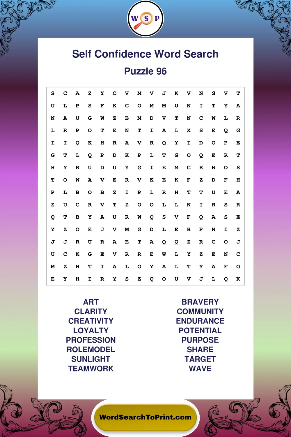 Self Confidence Word Search Puzzle 96