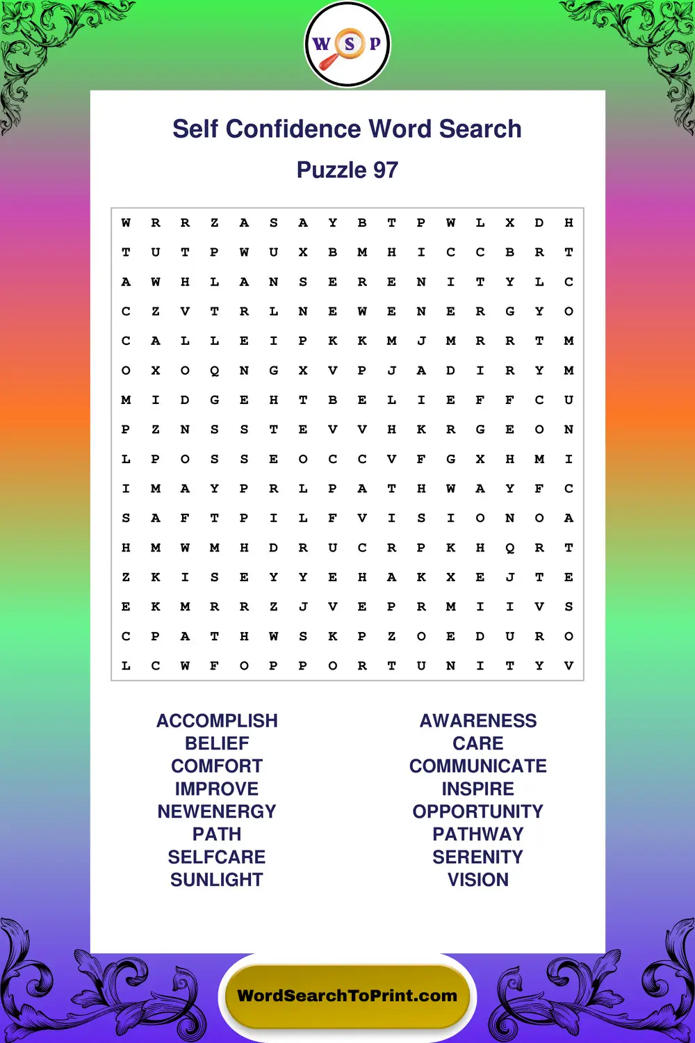 Self Confidence Word Search Puzzle 97