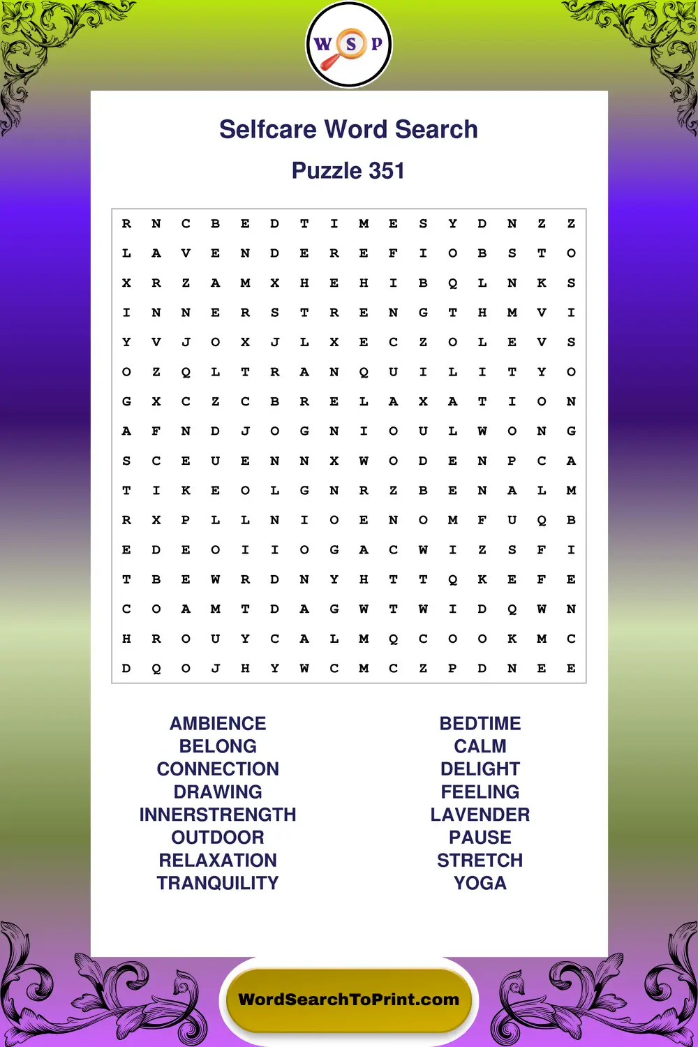 Selfcare Word Search Puzzle 351