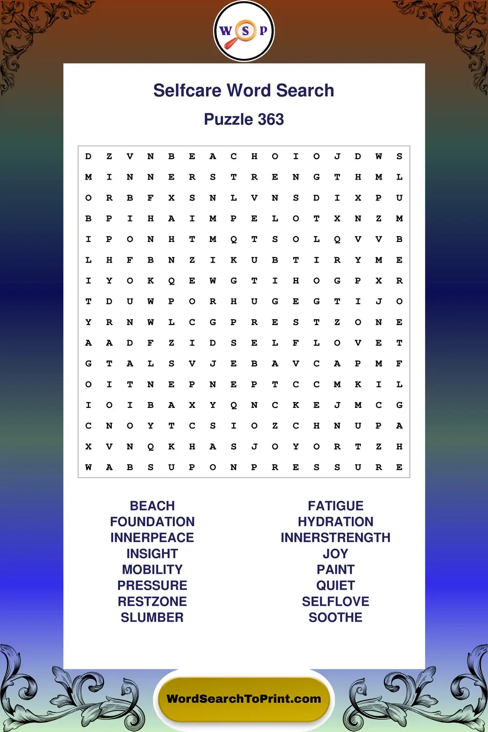 Selfcare Word Search Puzzle 363