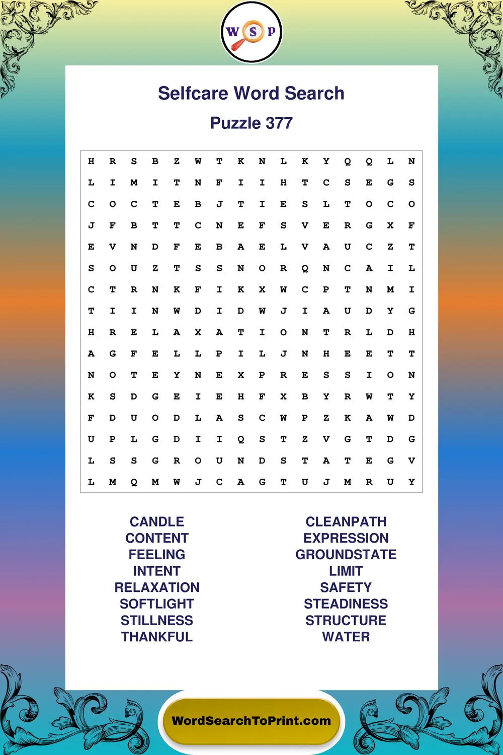 Selfcare Word Search Puzzle 377
