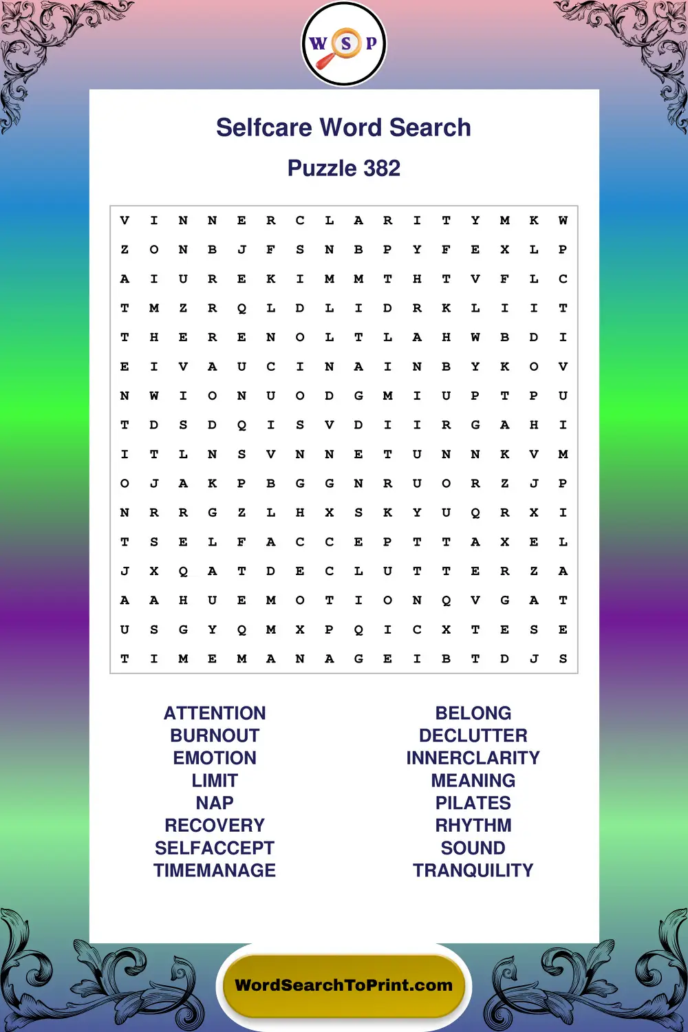 Selfcare Word Search Puzzle 382