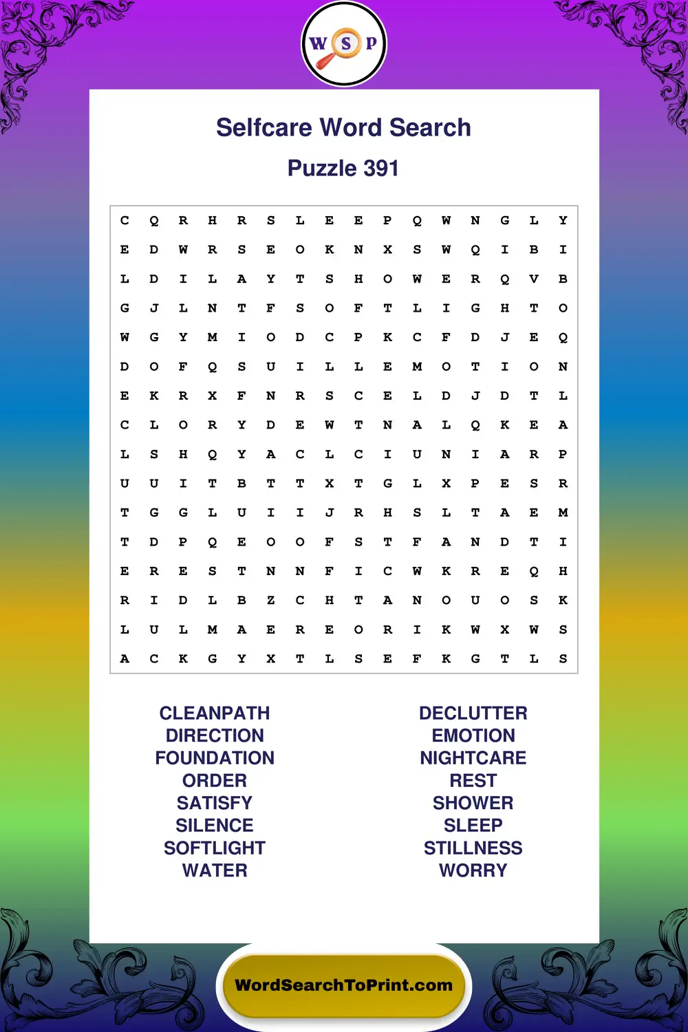 Selfcare Word Search Puzzle 391
