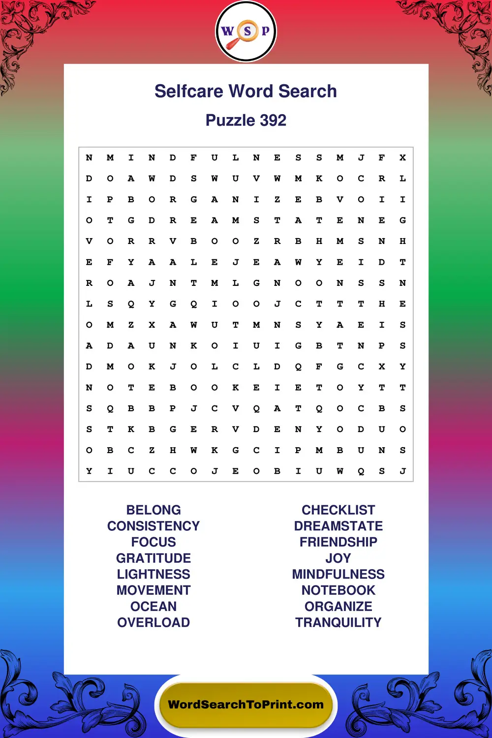 Selfcare Word Search Puzzle 392