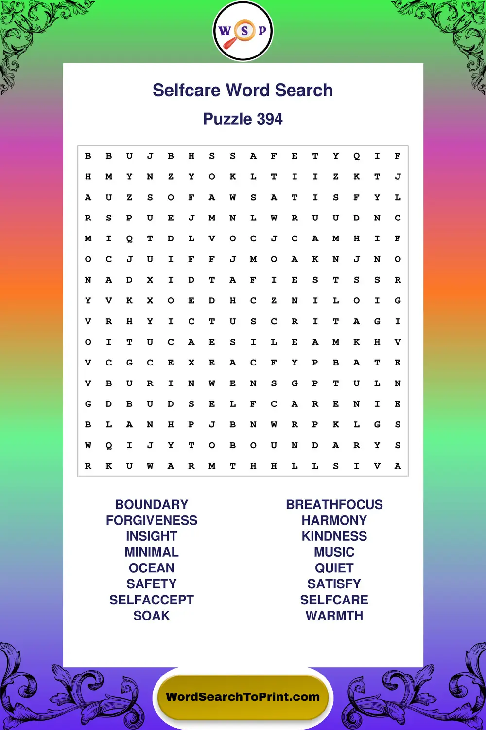 Selfcare Word Search Puzzle 394