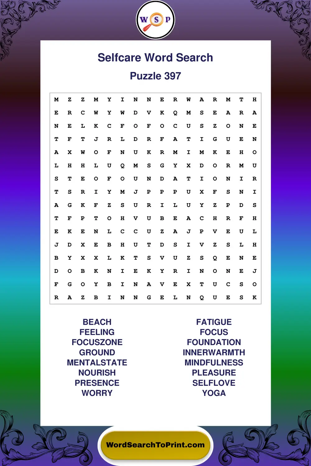 Selfcare Word Search Puzzle 397