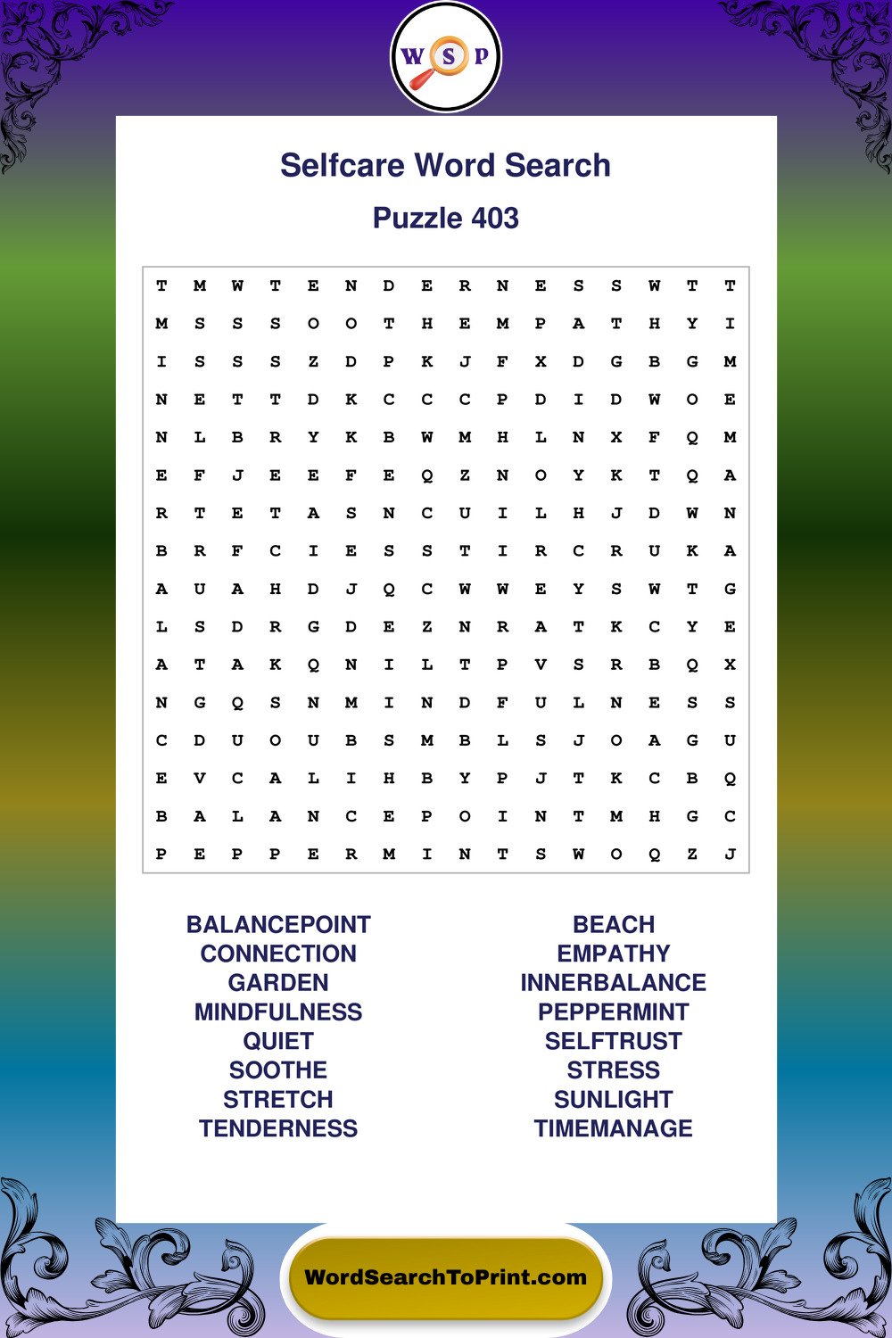 Selfcare Word Search Puzzle 403