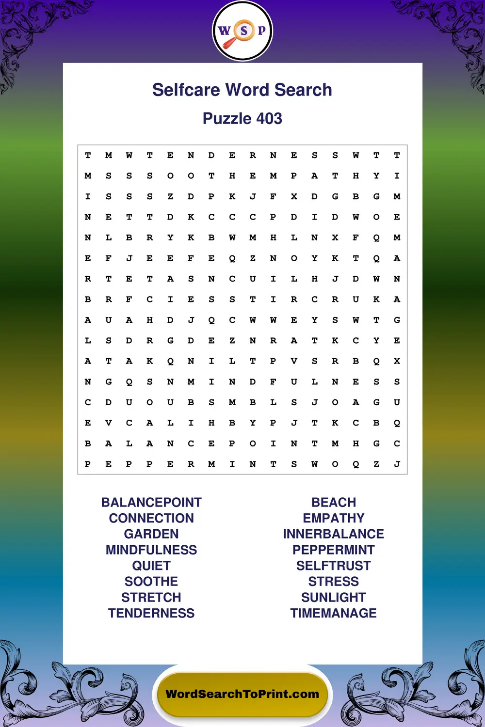 Selfcare Word Search Puzzle 403