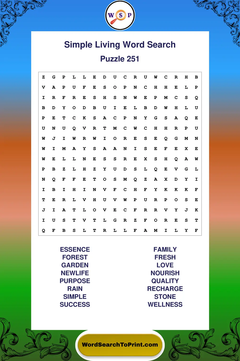 Simple Living Word Search Puzzle 251