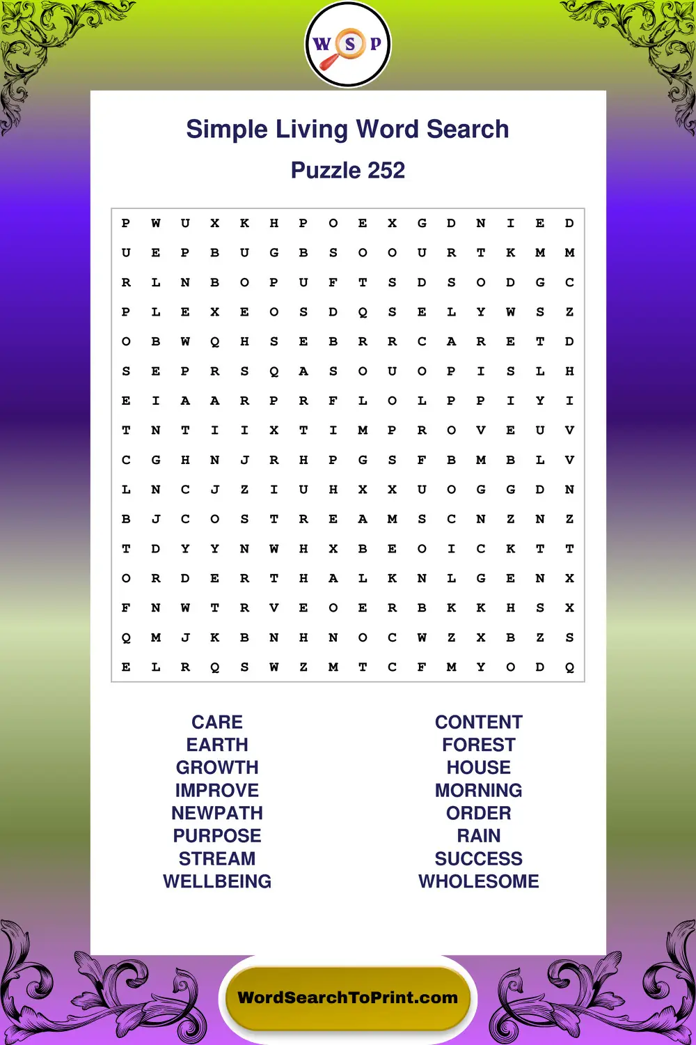 Simple Living Word Search Puzzle 252