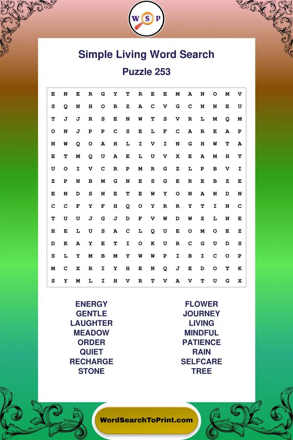 Simple Living Word Search Puzzle 253