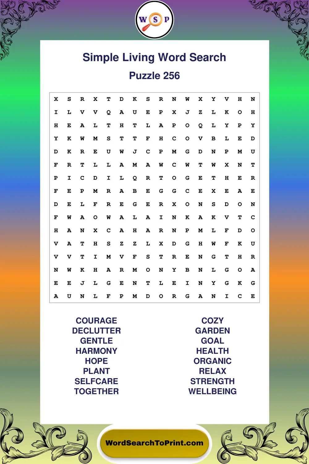 Simple Living Word Search Puzzle 256