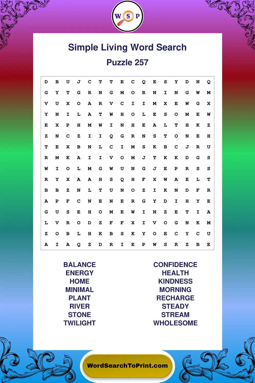 Simple Living Word Search Puzzle 257