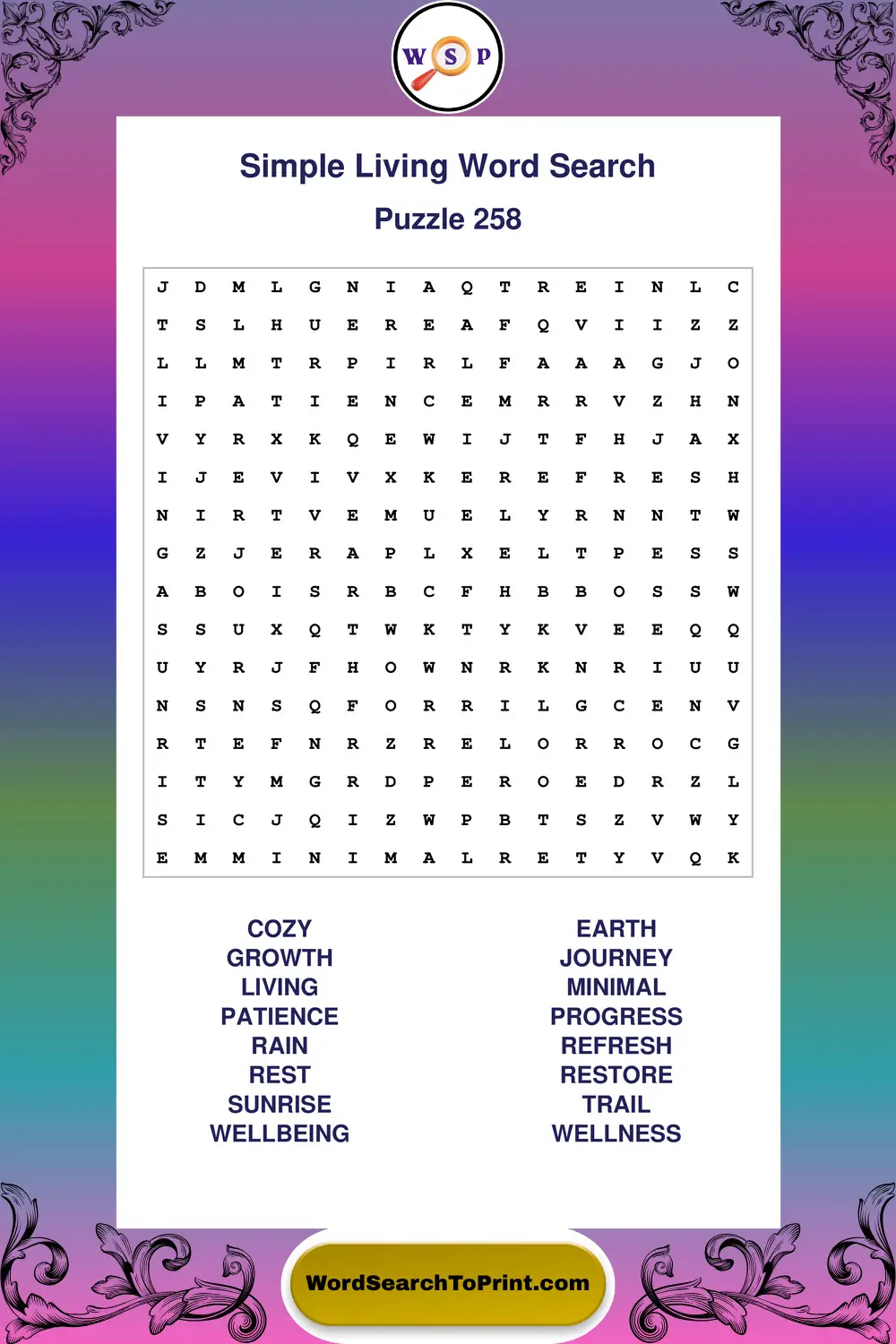 Simple Living Word Search Puzzle 258