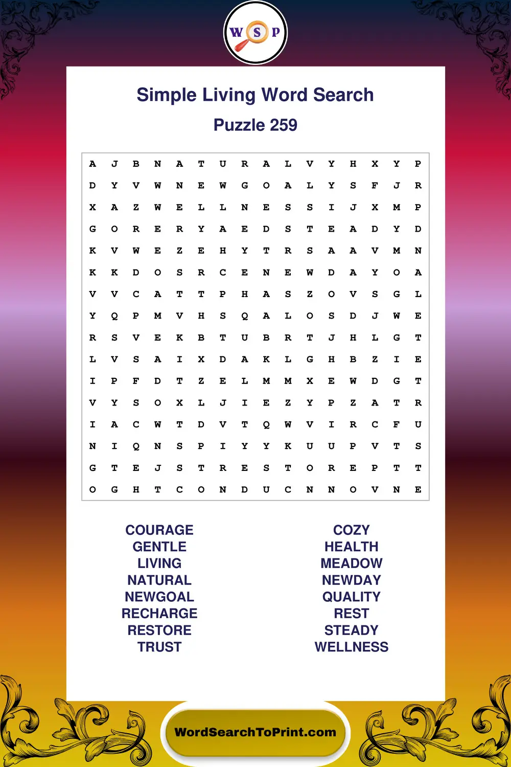 Simple Living Word Search Puzzle 259