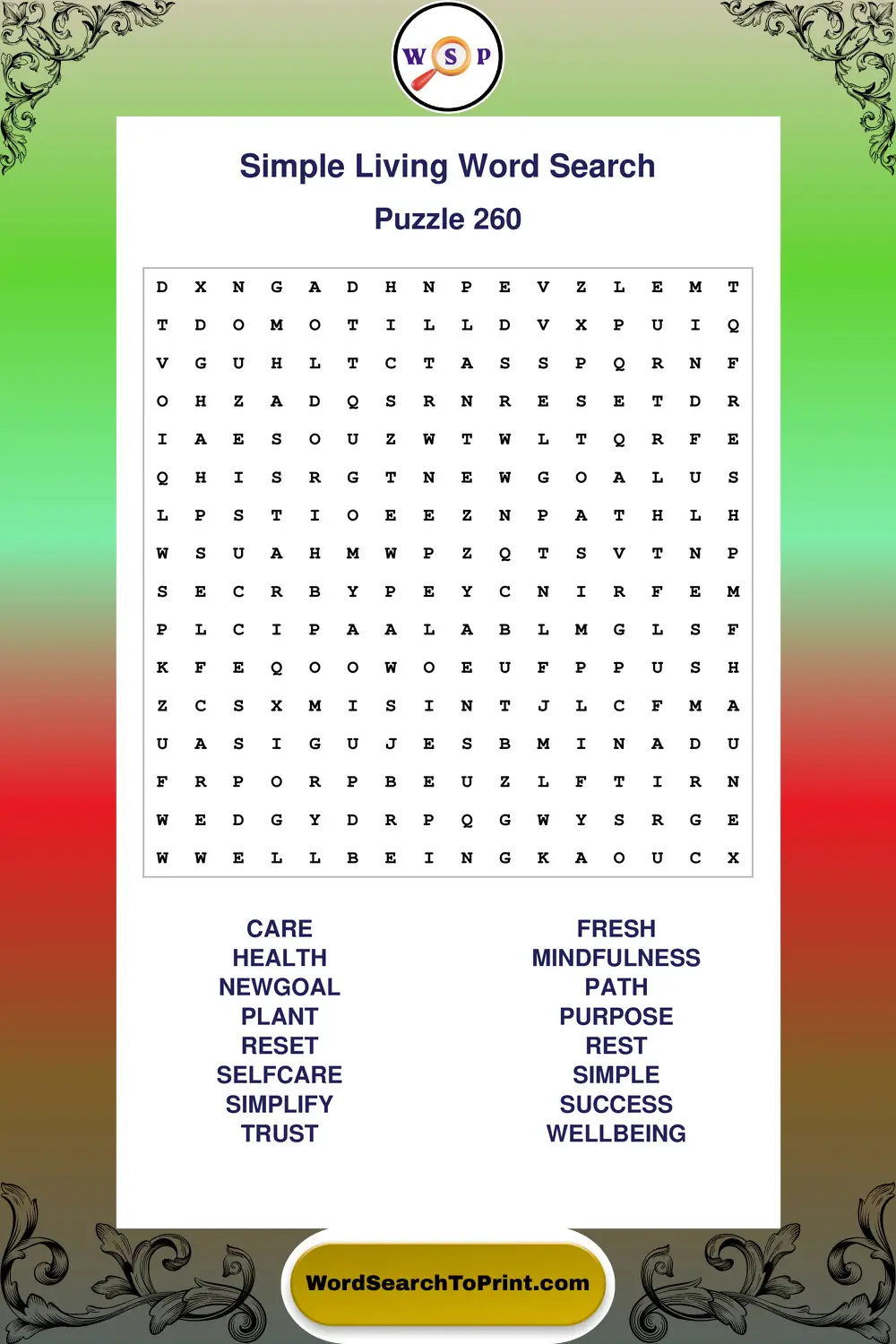 Simple Living Word Search Puzzle 260