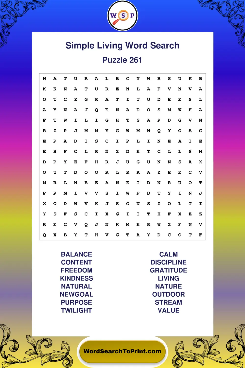 Simple Living Word Search Puzzle 261