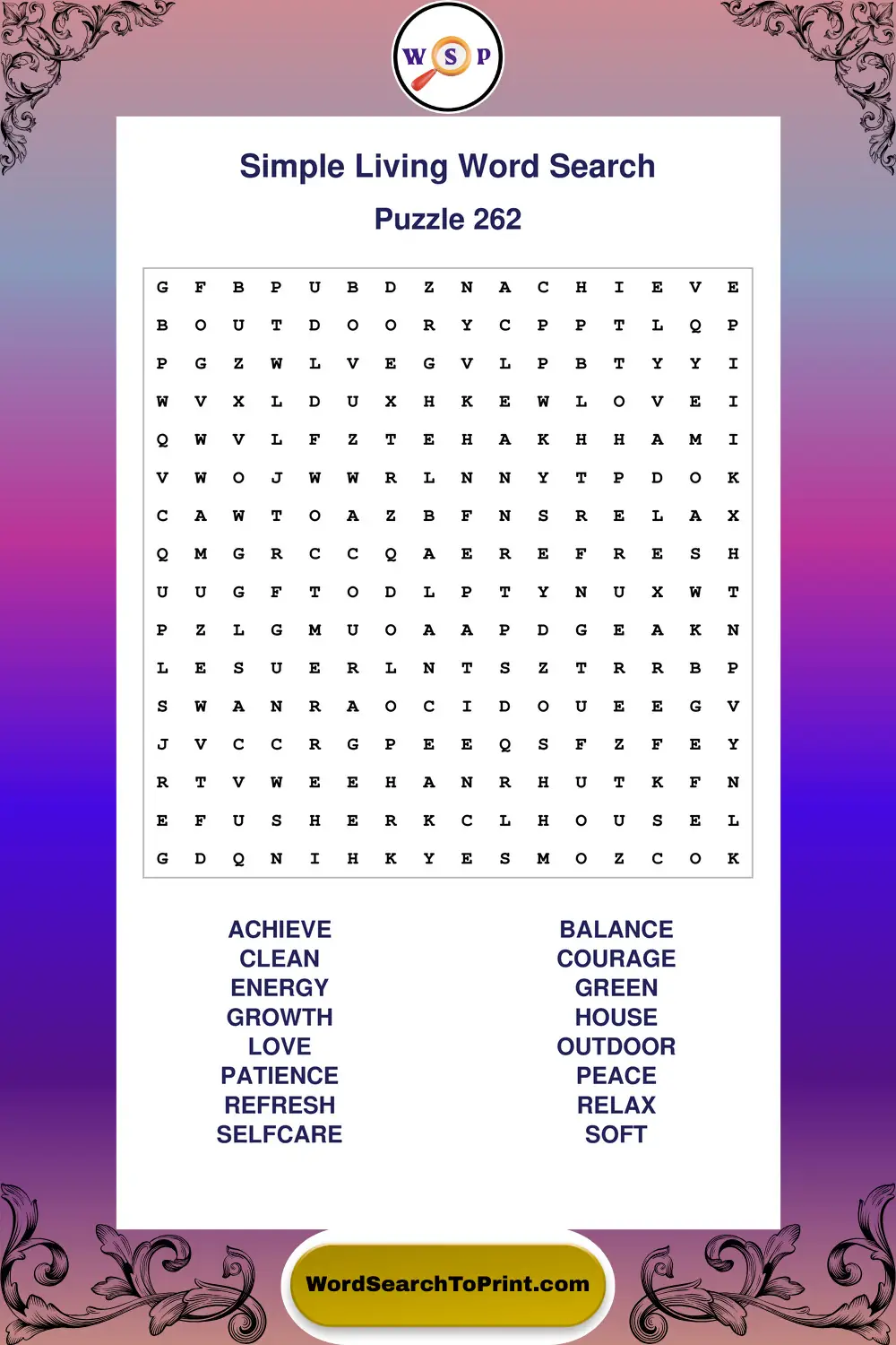Simple Living Word Search Puzzle 262