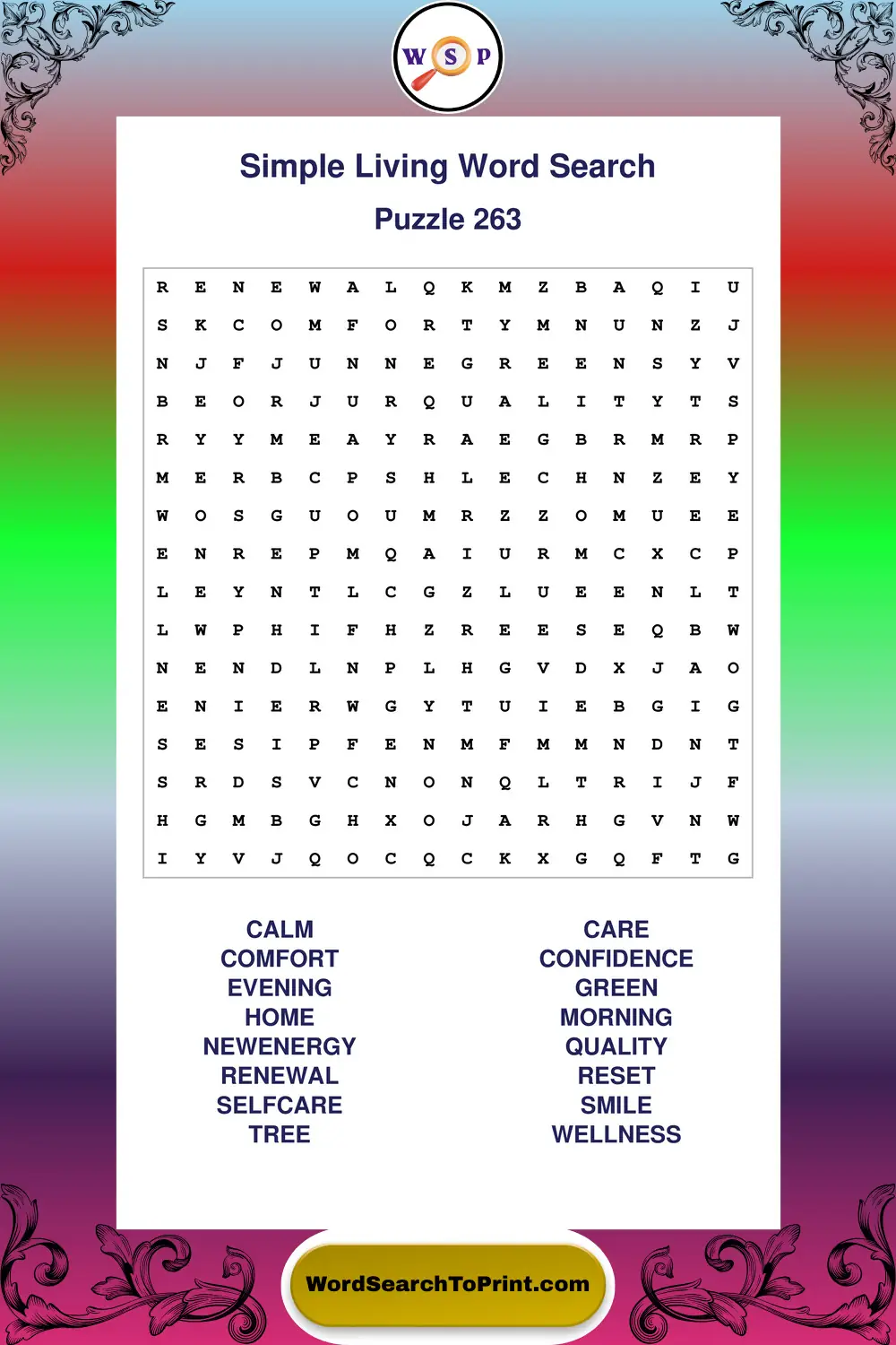 Simple Living Word Search Puzzle 263