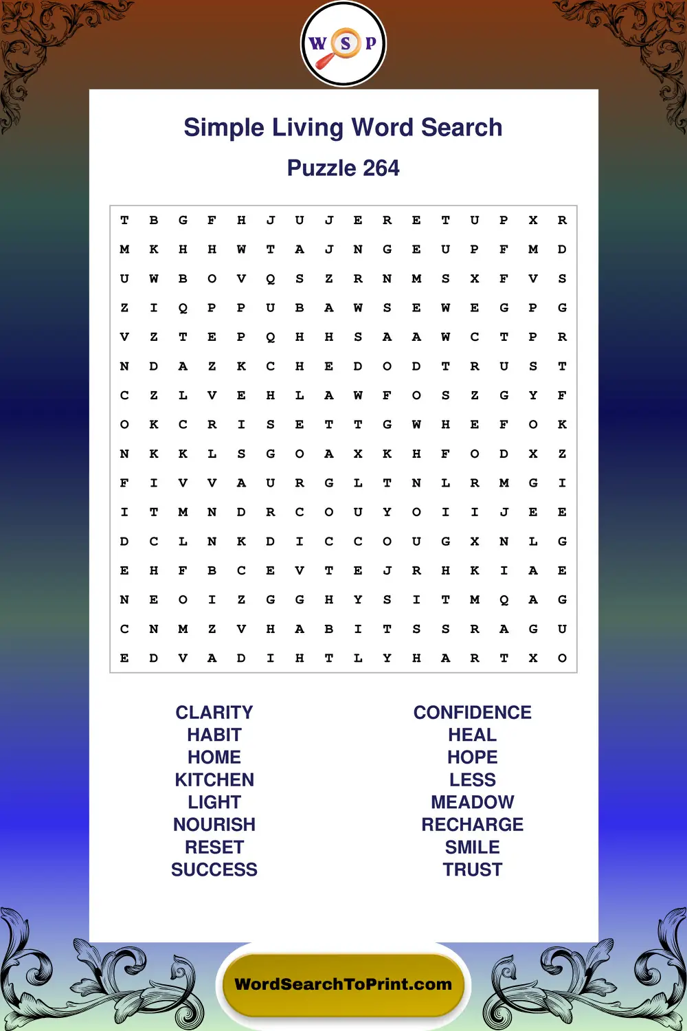 Simple Living Word Search Puzzle 264