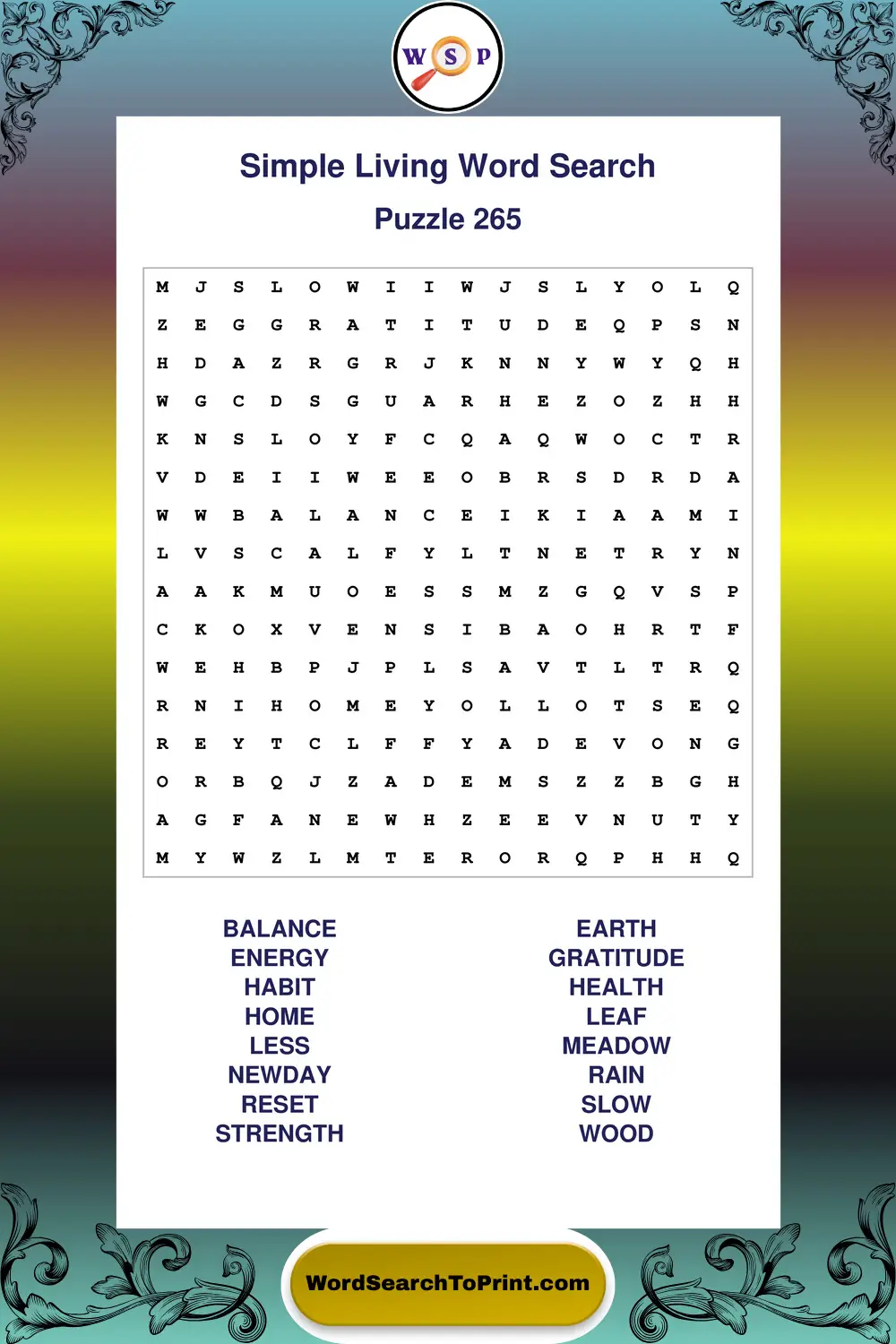 Simple Living Word Search Puzzle 265