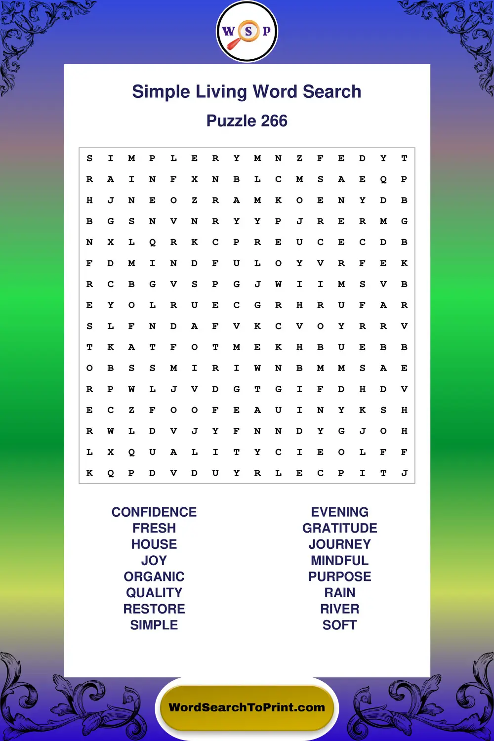Simple Living Word Search Puzzle 266