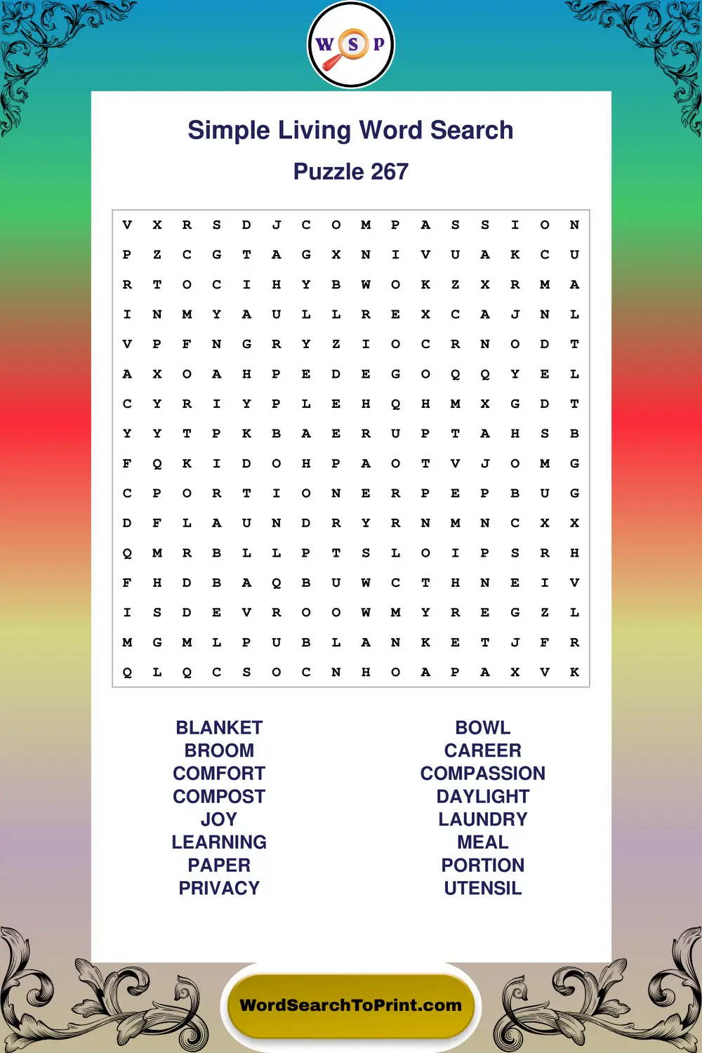 Simple Living Word Search Puzzle 267