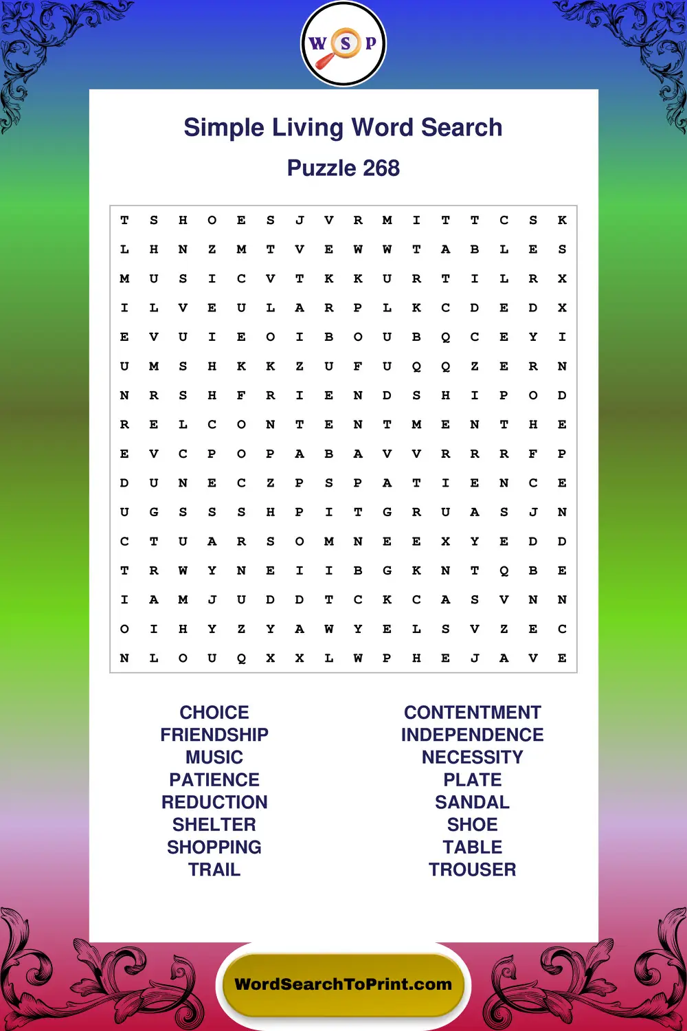 Simple Living Word Search Puzzle 268