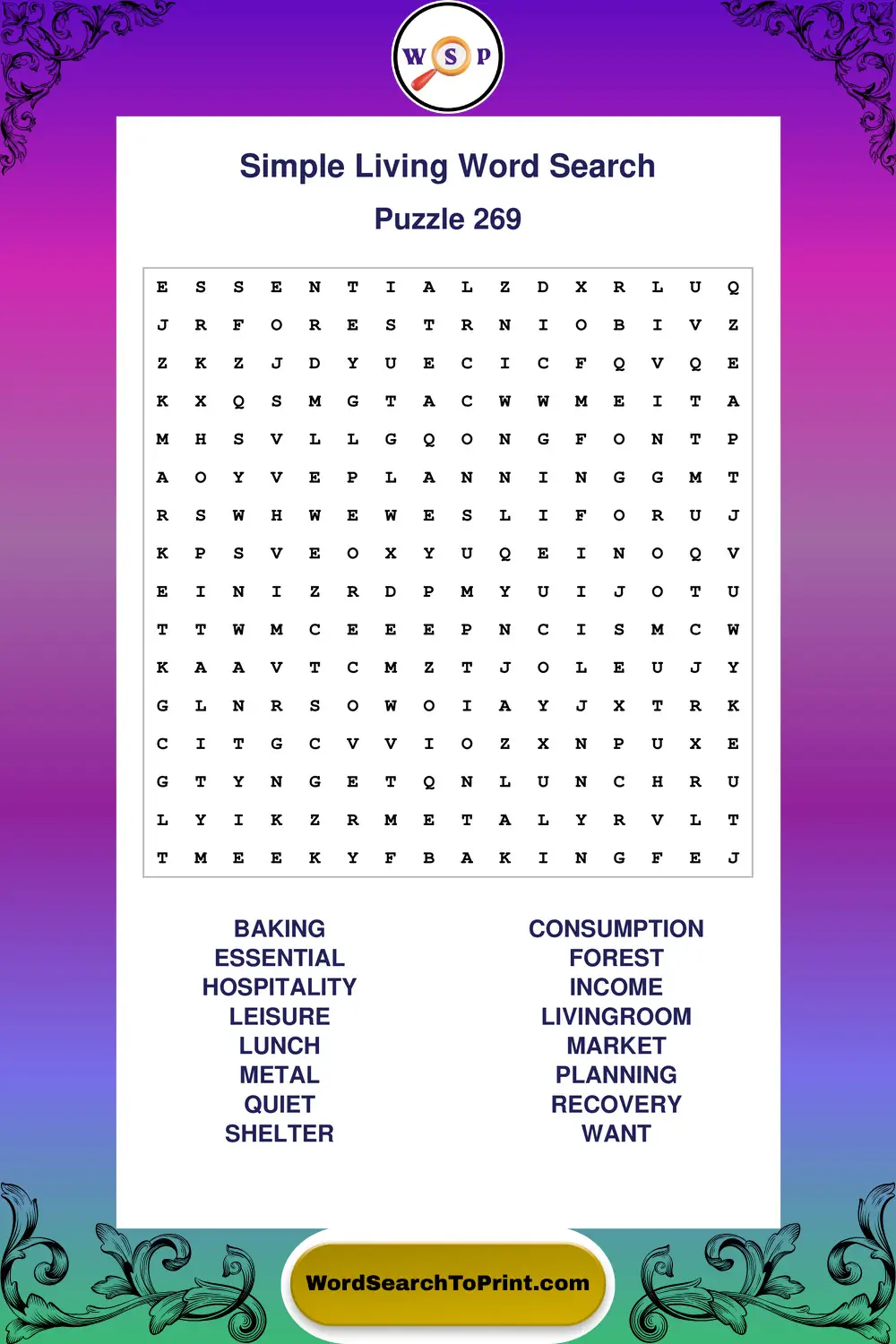 Simple Living Word Search Puzzle 269