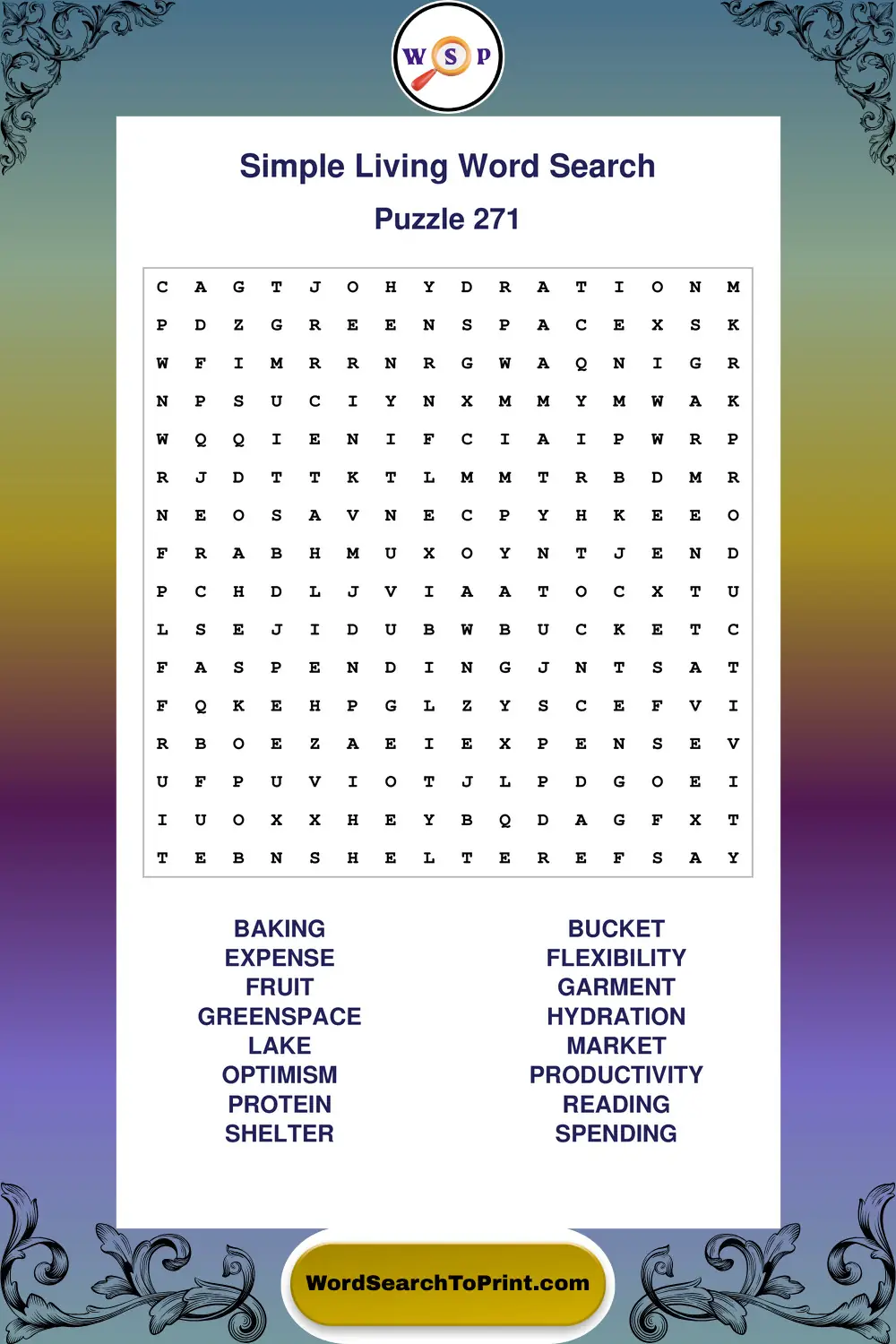 Simple Living Word Search Puzzle 271