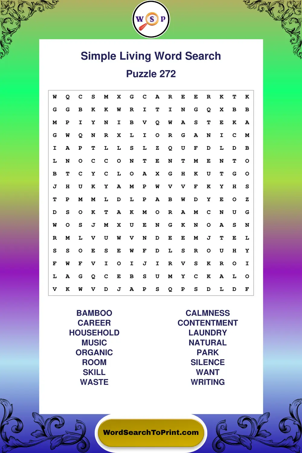 Simple Living Word Search Puzzle 272