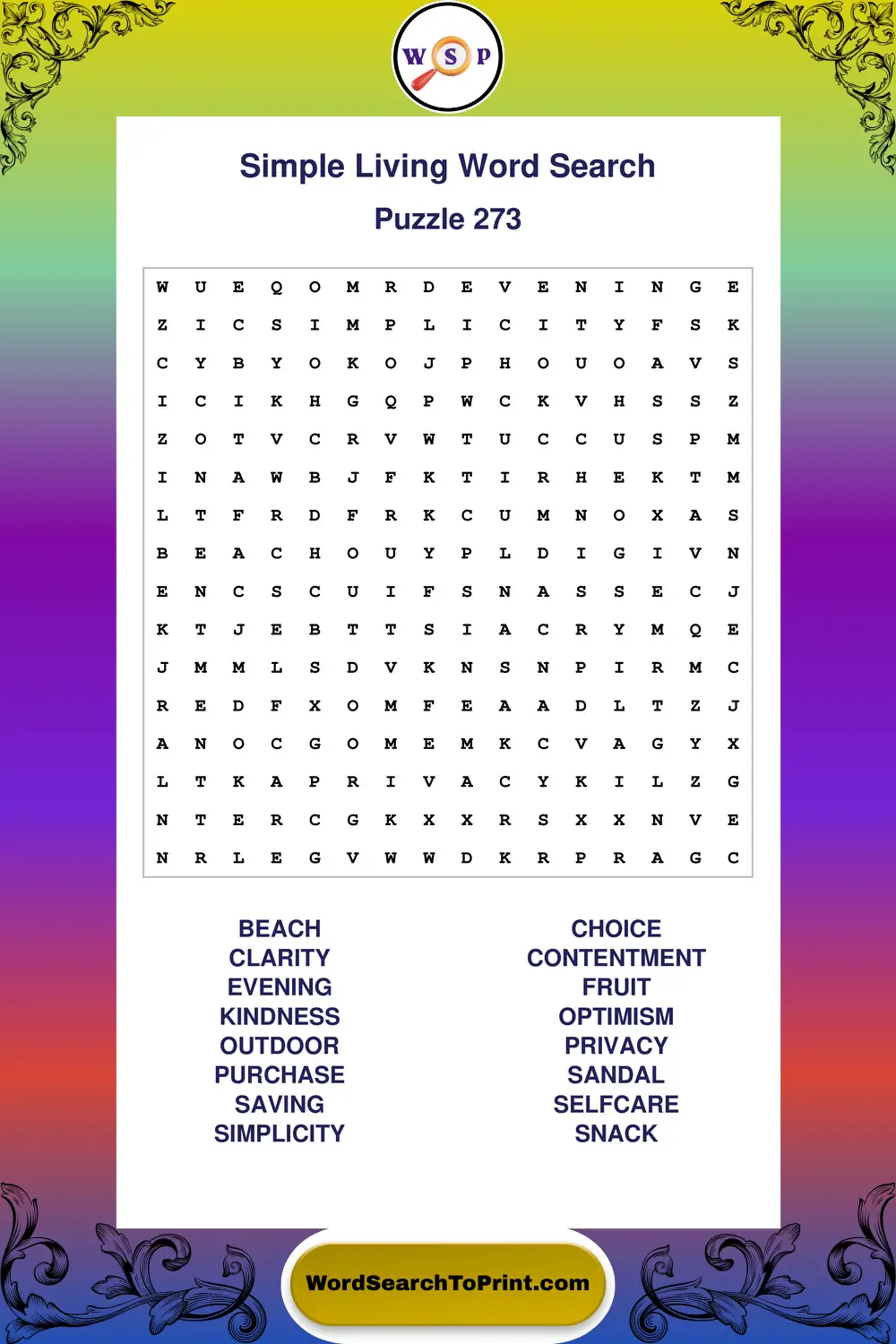 Simple Living Word Search Puzzle 273