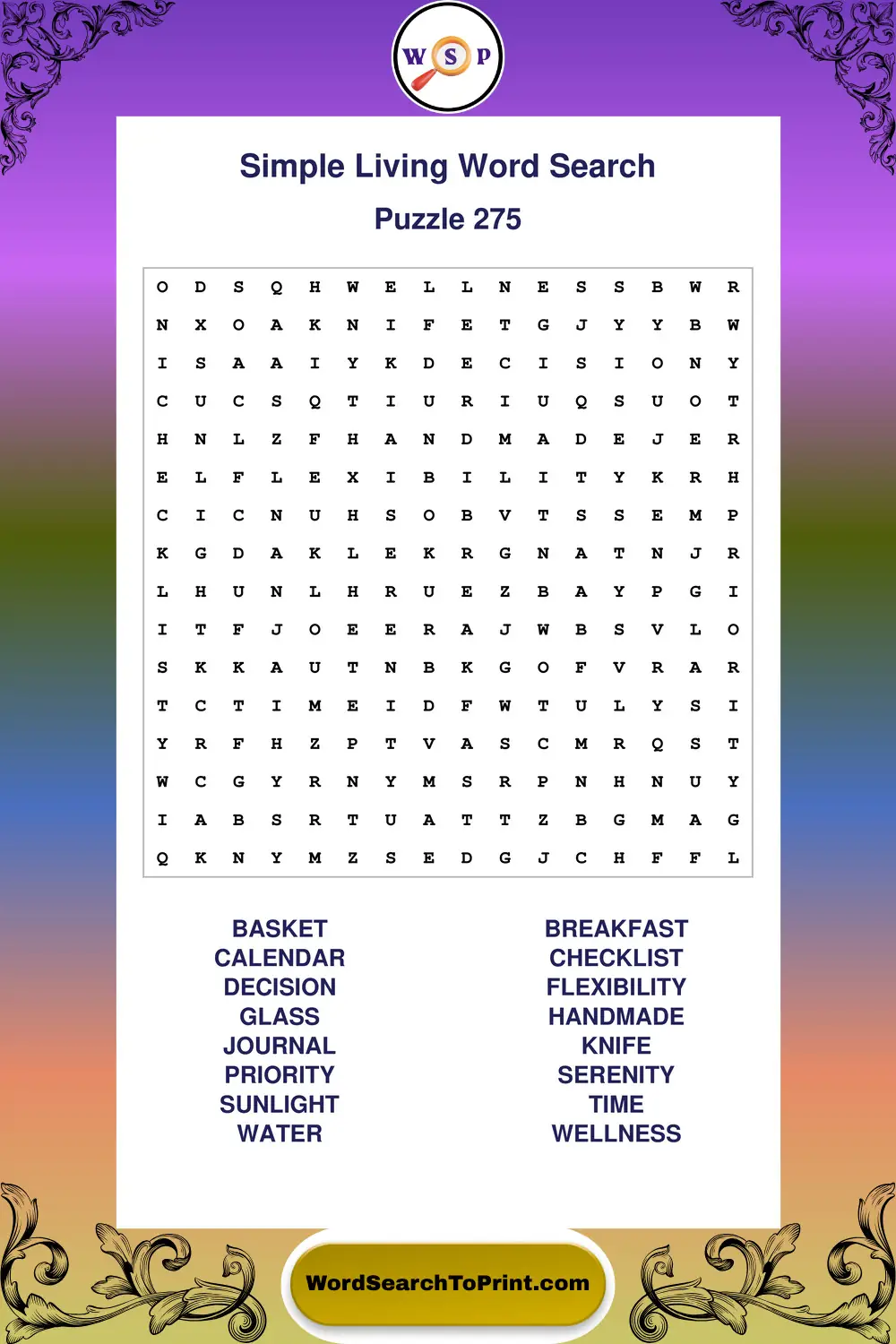Simple Living Word Search Puzzle 275