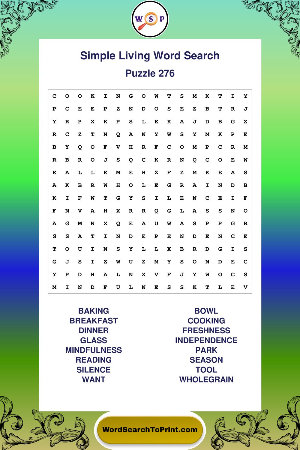 Simple Living Word Search Puzzle 276