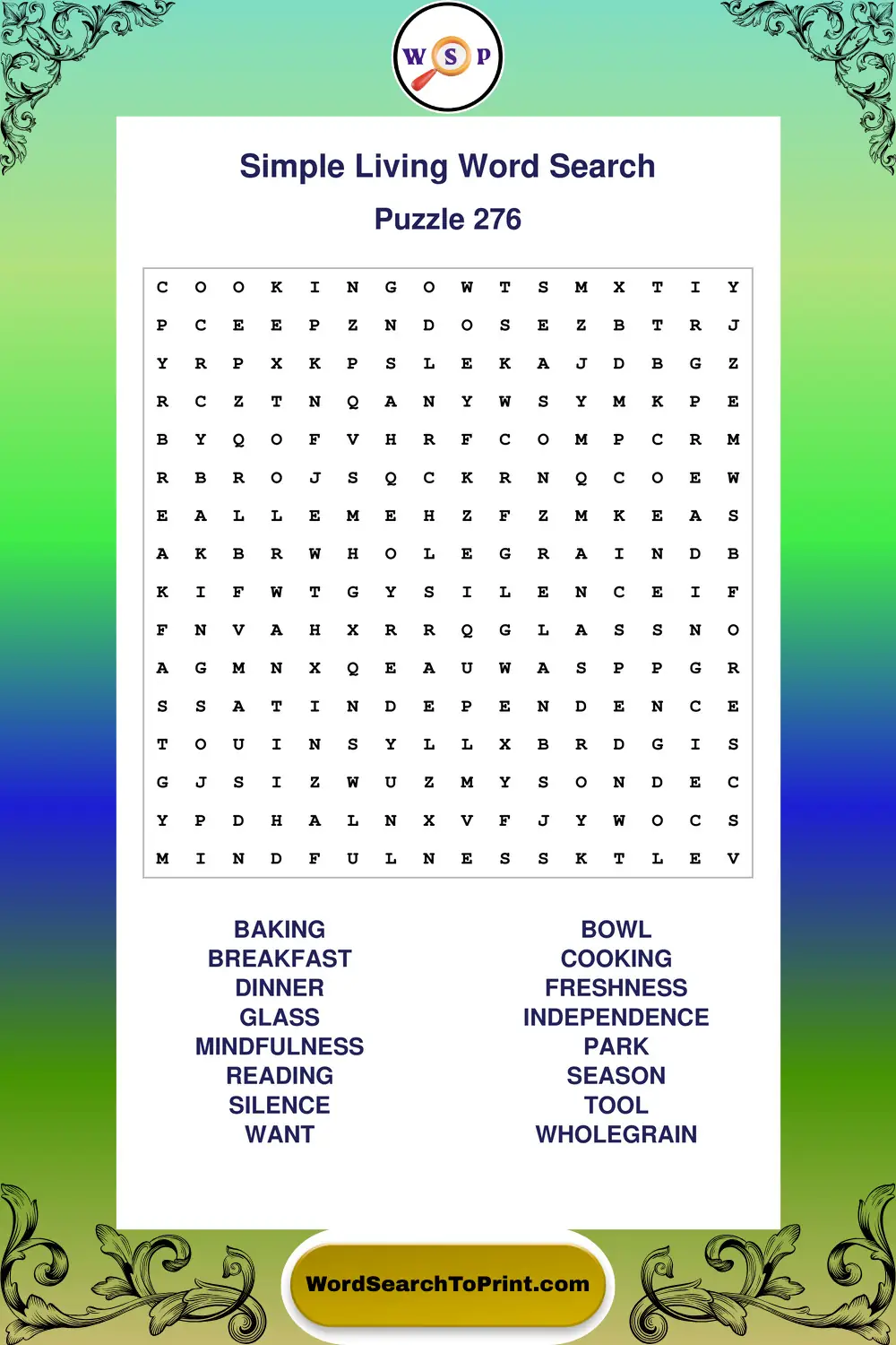 Simple Living Word Search Puzzle 276