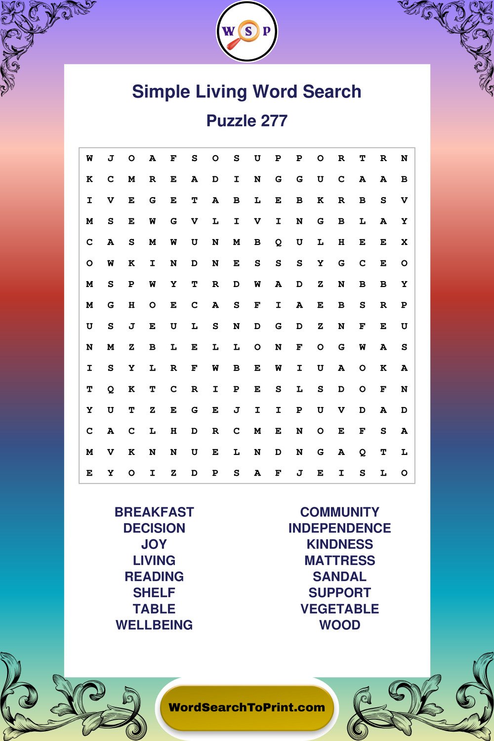 Simple Living Word Search Puzzle 277
