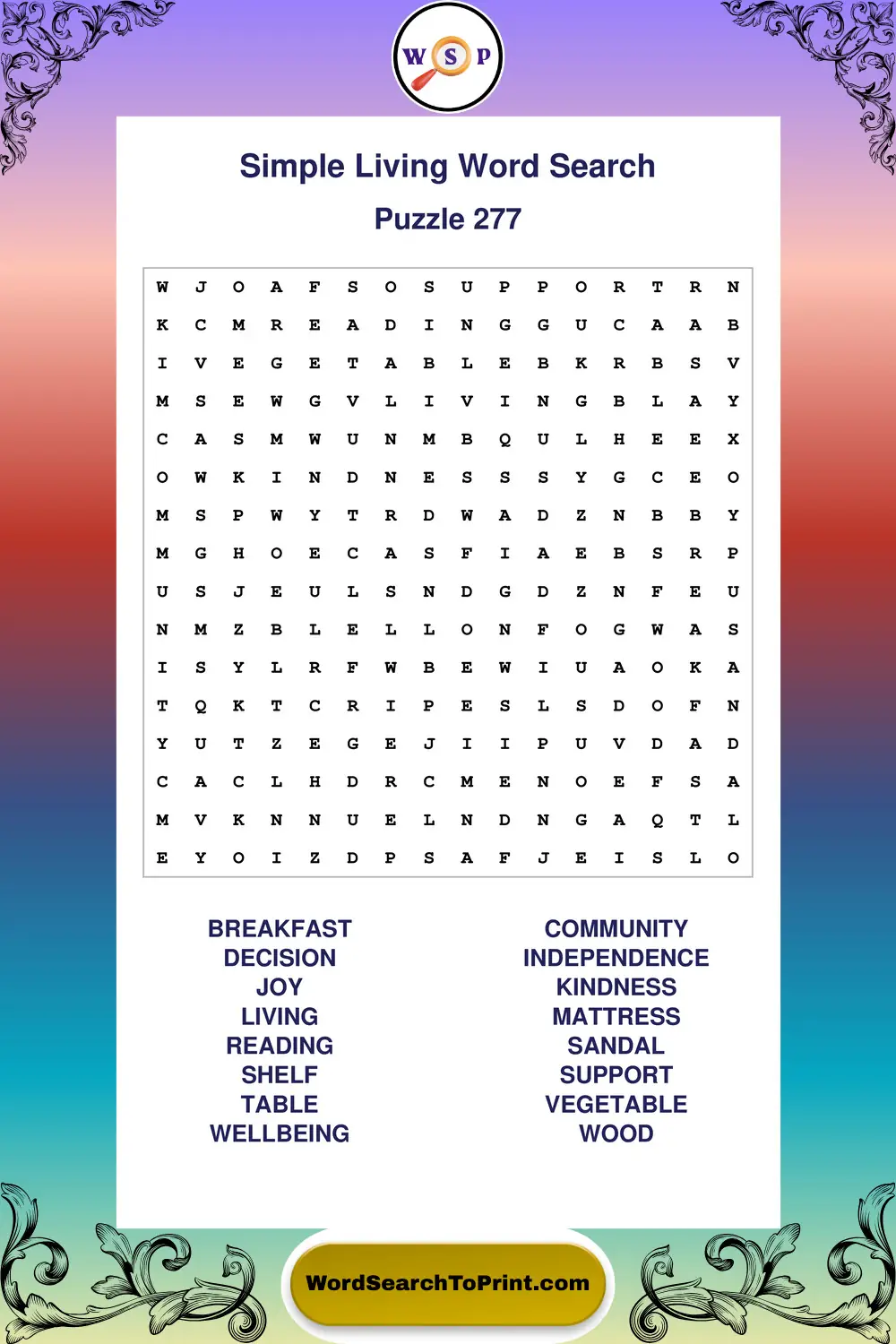 Simple Living Word Search Puzzle 277