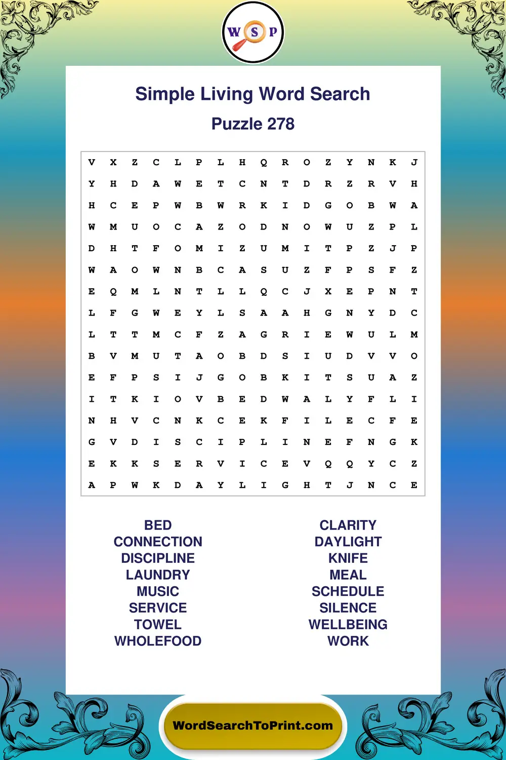 Simple Living Word Search Puzzle 278